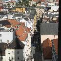 Brno street as seen from atop the towers of the Cathedral of St. Peter and St. Paul